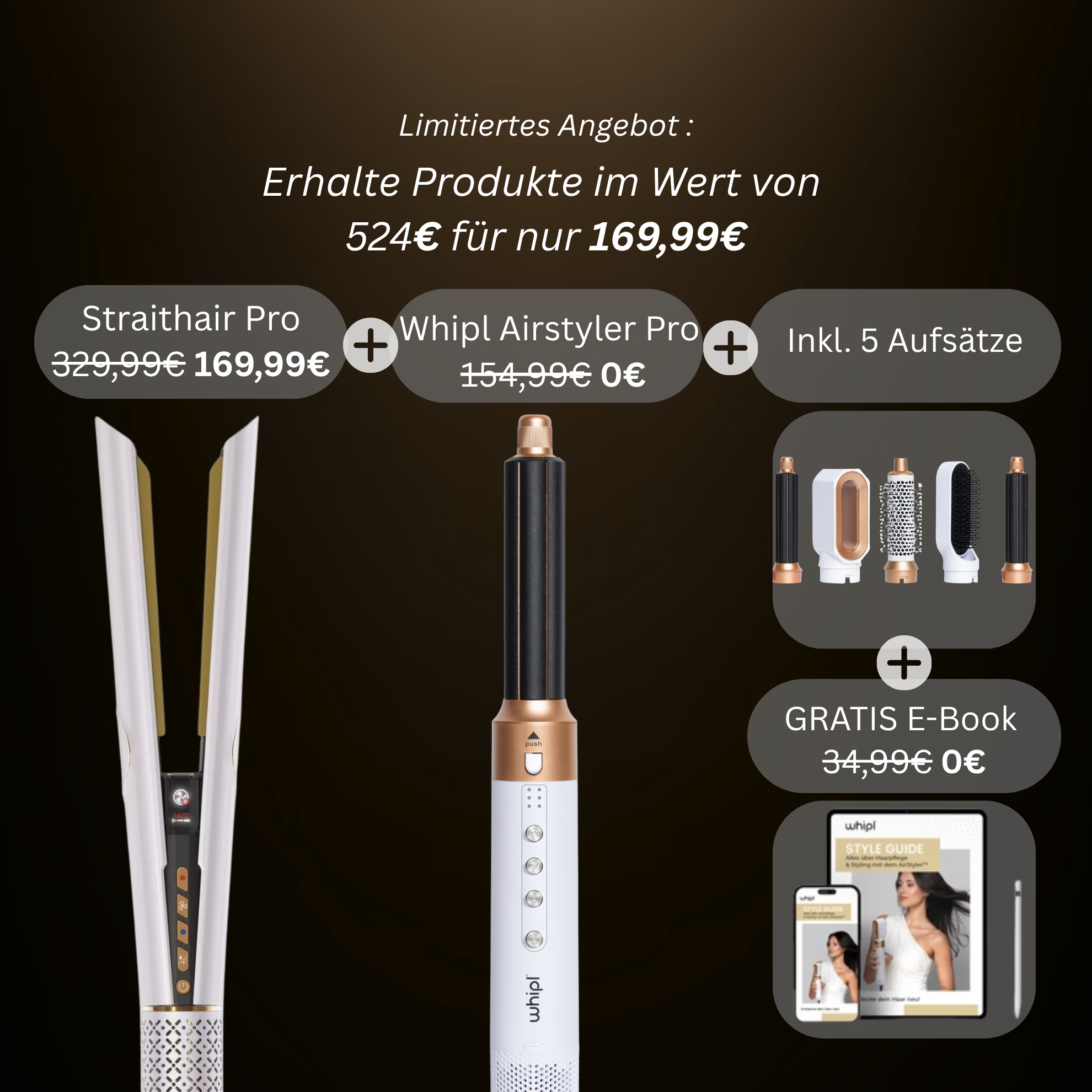 Whipl™ Straithair Pro - Air Straightener + FREE Airstyler incl. 5 attachments