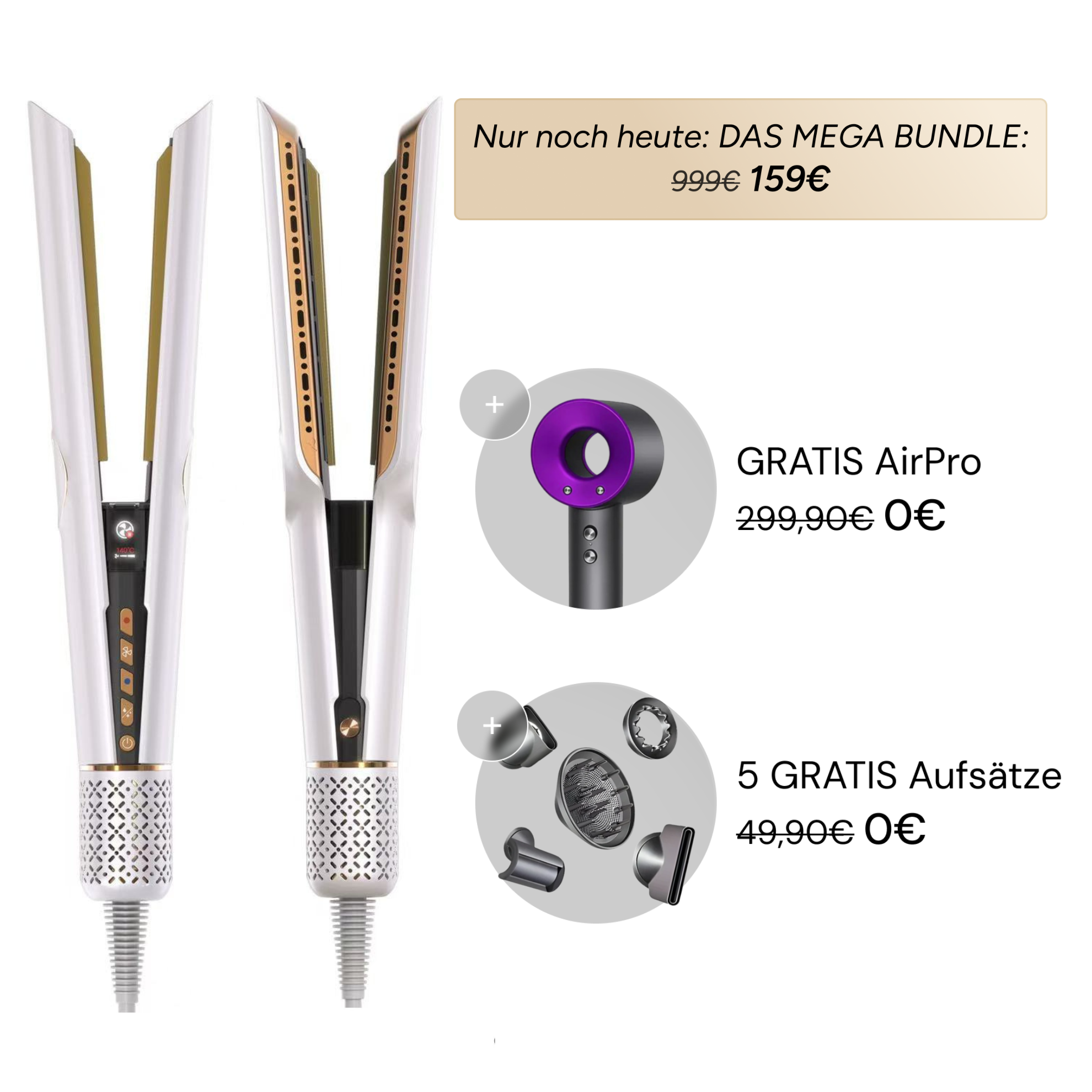 Whipl™ Straithair Pro - air straightener and FREE AirPro hair dryer styler including 5 attachments