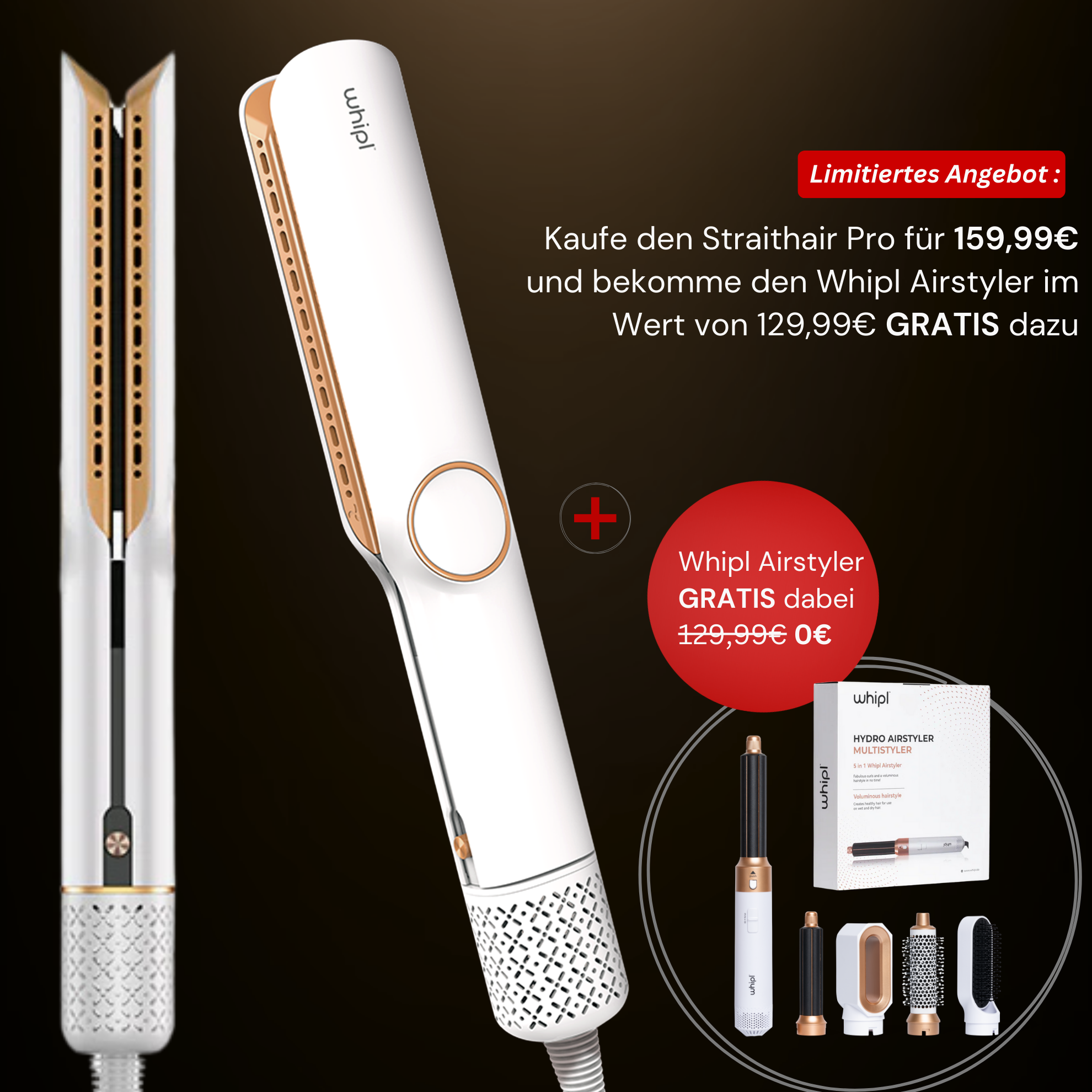 Whipl™ Straithair Pro - Air Straightener + FREE Airstyler incl. 5 attachments